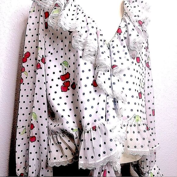 Revolve NBD White Ruffle Blouse Maraschino Top in Cherry Dot NWOT S - Picture 6 of 15